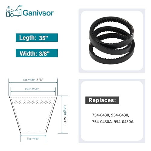 Ganivsor Set of 2 754-0430 954-0430 Snowblower Replacement 3/8" x 35" Two-Stage Snow throwers Auger Belt fits for MTD Cub Cadet Troy Bilt 754-0430A 954-0430A