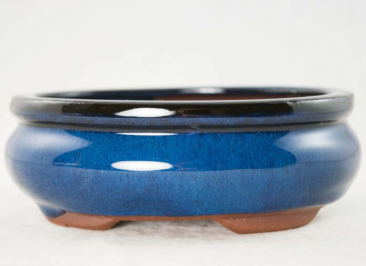 6" Oval Dark Blue Glazed Bonsai/Succulent Pot + Soil + Tray + Rock + Mesh Kit