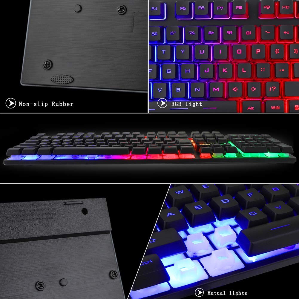 BlueFinger RGB Gaming Keyboard and Backlit Mouse Combo, USB Wired, LED Gaming set for Laptop PC Computer Game and Work