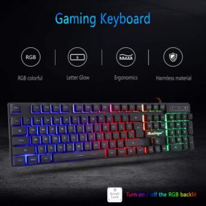 BlueFinger RGB Gaming Keyboard and Backlit Mouse Combo, USB Wired, LED Gaming set for Laptop PC Computer Game and Work