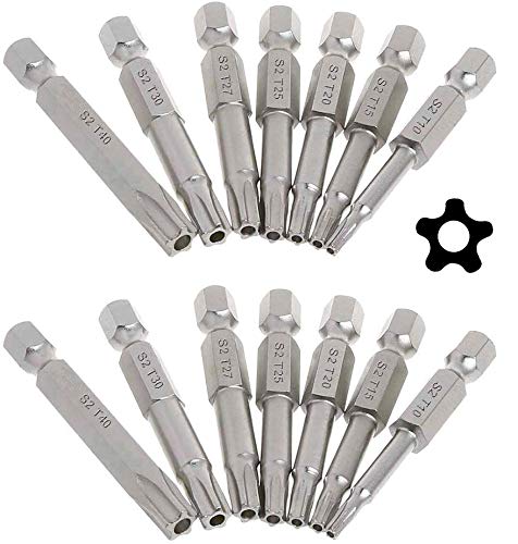 Bestgle 14pcs 1/4 Inch Hex Shank Torx Star 5 Point Screwdriver Bits T10-T40 Magnetic Security Tamper Proof Torx Head Screw Driver Bit Set, 50mm Length(Set of 2)