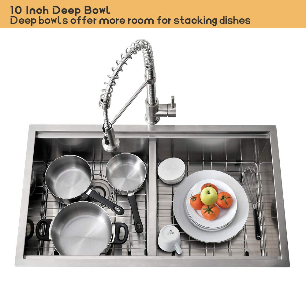 33 Inch Double Bowl Undermount Kitchen Sink Workstation-Bokaiya 33x19 Stainless Steel Undermount Double Bowl Kitchen Sink 16 Gauge Deep 50/50 Low Divide Undermount Sink