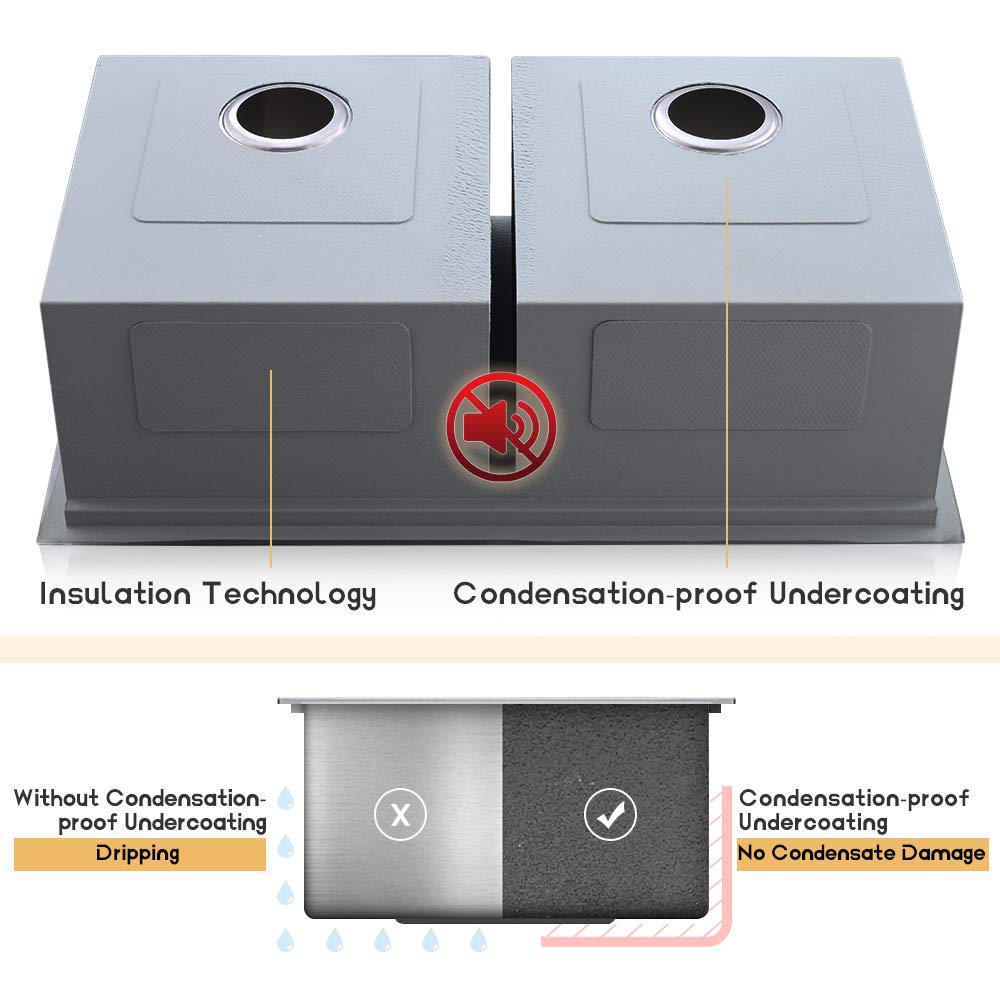 33 Inch Double Bowl Undermount Kitchen Sink Workstation-Bokaiya 33x19 Stainless Steel Undermount Double Bowl Kitchen Sink 16 Gauge Deep 50/50 Low Divide Undermount Sink
