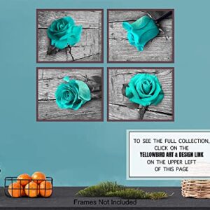 Light Blue Turquoise Floral Flowers Rose Wall Art Set, Home Decor - Poster, Print - Mothers Day, Anniversary Gift for Women - Shabby Chic, Rustic, Farmhouse Room Decorations for Living Room, Bedroom