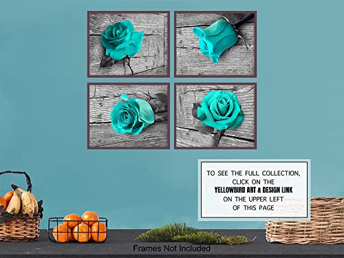 Light Blue Turquoise Floral Flowers Rose Wall Art Set, Home Decor - Poster, Print - Mothers Day, Anniversary Gift for Women - Shabby Chic, Rustic, Farmhouse Room Decorations for Living Room, Bedroom