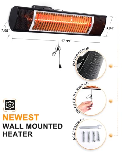 Star Patio Electric Patio Heater, Indoor/Outdoor Heater, Infrared Heater, Wall Mounted, Outdoor Heaters for Patio, Garage Heater, Space Heater, 1500W, Black, STP1580-SW
