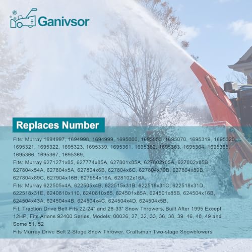 Ganivsor Replacement 3/8" x 33-1/4" 1733324SM 2-Stage Snow throwers Driver Belt Compatible with Murray Craftsman 579932 579932MA