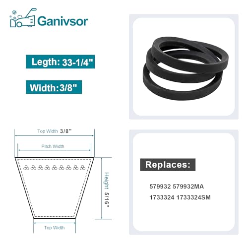 Ganivsor Replacement 3/8" x 33-1/4" 1733324SM 2-Stage Snow throwers Driver Belt Compatible with Murray Craftsman 579932 579932MA