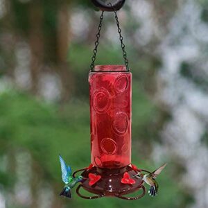 Urban Deco Large Capacity Hummingbird Feeders for Outdoors Hanging Wild Bird Feeders with 5 Nectar Bird Feeding Station 30 OZ Red Glass Bird Feeder - (Pack of 2)