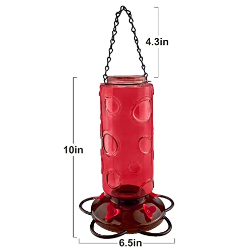 Urban Deco Large Capacity Hummingbird Feeders for Outdoors Hanging Wild Bird Feeders with 5 Nectar Bird Feeding Station 30 OZ Red Glass Bird Feeder - (Pack of 2)