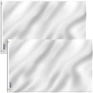 anley pack of 2 fly breeze 3x5 foot solid white flag - vivid color and fade proof - canvas header and double stitched - plain white flags polyester with brass grommets 3 x 5 ft