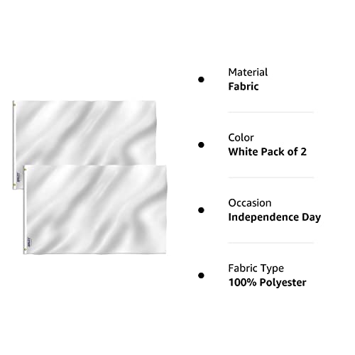 Anley Pack of 2 Fly Breeze 3x5 Foot Solid White Flag - Vivid Color and Fade Proof - Canvas Header and Double Stitched - Plain White Flags Polyester with Brass Grommets 3 X 5 Ft