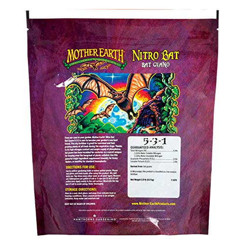 Mother Earth Products HGC733955 Nitro Bat Bat Guano 5-3-1 Plant Fertilizer for Vegetative Plants, Flowers and Tomatoes, 2 lbs., Natural