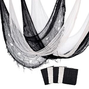 5 pcs halloween creepy cloth,scary spooky cloth creepy gauze-30 x 72inch freaky loose weave creepy cloth fabric scary spooky for halloween party decoration (3 black + 2 white)