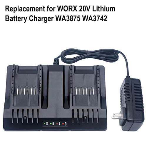 Elefly 20V Dual Port WA3875 Charger Compatible with Worx 18V/20V Lithium Battery WA3578 WA3525 WA3520 WA3575 WA3512 WA3770 WA3881 WA3742