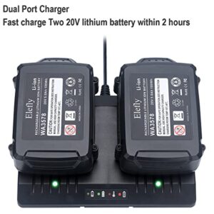 Elefly 20V Dual Port WA3875 Charger Compatible with Worx 18V/20V Lithium Battery WA3578 WA3525 WA3520 WA3575 WA3512 WA3770 WA3881 WA3742