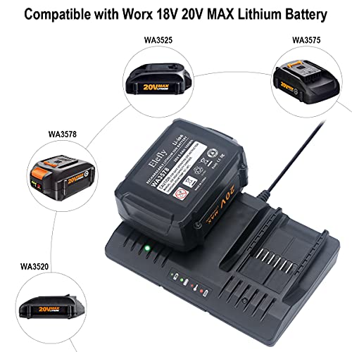 Elefly 20V Dual Port WA3875 Charger Compatible with Worx 18V/20V Lithium Battery WA3578 WA3525 WA3520 WA3575 WA3512 WA3770 WA3881 WA3742