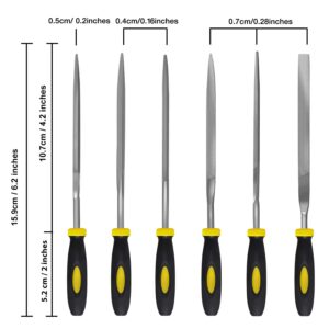 kapoua Hand Metal Needle File Set, 6 Pieces Hardened Alloy Strength Steel Set Includes Flat, Flat Warding, Square, Triangular, Round, and Half-Round File