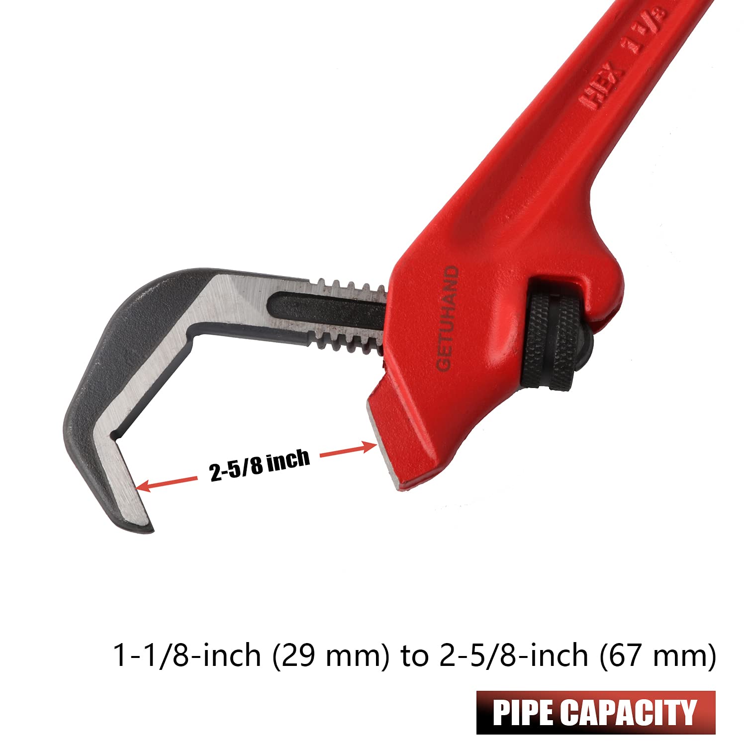 GETUHAND 9-1/2-inch Hex Offset Wrench, Model E-110 Hex Pipe Wrench,1-1/8" - 2 5/8" Capacity