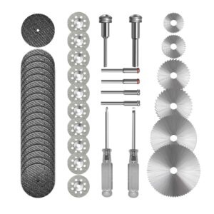 kuenuilr cutting wheel set compatible with plastic 36pcs for rotary tool, hss circular saw blades 6pcs, resin cutting discs 20pcs, 545 diamond cutting wheels 10psc with 2 screwdrivers
