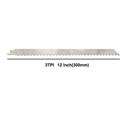 12 Inch Stainless Steel Reciprocating Saw Blades for Meat, 3TPI Big Tooth Unpainted Reciprocating Saw Blades for Food Cutting, Big Animals, Frozen Meat, Beef, Sheep, Cured Ham, Turkey, Bone - 5pack