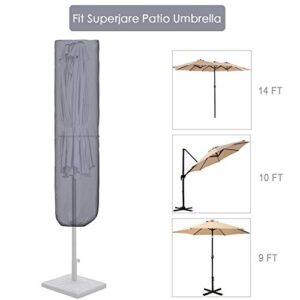 SUPERJARE Patio Umbrella Cover with Rod for 7 to 11 Ft Umbrellas & 15 Ft Double-Sided Umbrellas, 600D Protective Waterproof Cover with Zipper, Gray