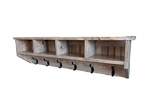 Wall Storage Shelf with Cubes, Modern Farmhouse Wall Cubby Coat Rack with Shelf, Wood Wall Shelf with Storage, Coat Rack