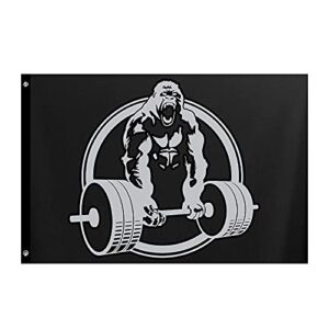 3x5 ft polyester flag gorilla weightlifting home gym decor flags and banners - decor fitness workout flag for room decoration, bedroom, outdoor, parties, garden, garage, house 3 x 5 ft