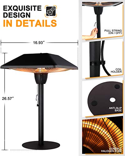 Star Patio Electric Patio Heater, Infrared Heaters, Tabletop Heater, Electric Outdoor Heaters, Outdoor Patio Heater, Classic Sandy Black, 1500W, STP1566-DT