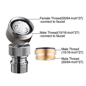 Dishwasher Faucet Adapter, Dishwasher Snap Adapter, 55/64-27 Thread with Small Diameter Nipple, Chrome Plated, Brass