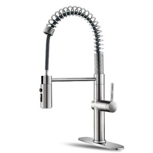 owofan pull out kitchen faucet low lead commercial single handle pull down sprayer spring kitchen sink faucet brushed nickel kitchen faucets with deck plate 866055sn