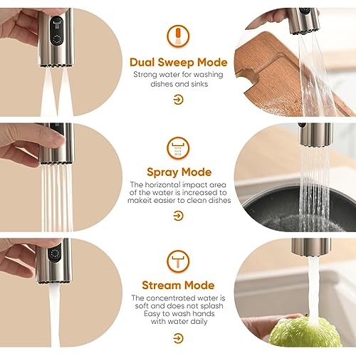 OWOFAN Pull Out Kitchen Faucet Low Lead Commercial Single Handle Pull Down Sprayer Spring Kitchen Sink Faucet Brushed Nickel Kitchen Faucets with Deck Plate 866055SN