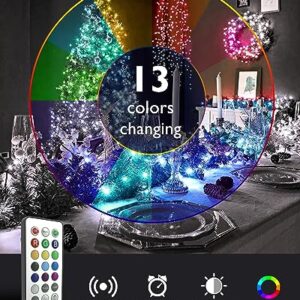 Homemory 2 Pack Color Changing Fairy Lights Battery Operated, 20Ft 60LEDs RGB Fairy String Twinkle Lights with Remote, Waterproof Silver Wire for Halloween Decor-13 Colors