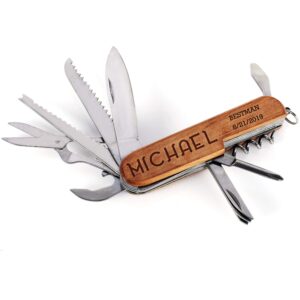 single, personalized pocket knife - 8 function multi-tool custom engraved pocket knife - 12 fonts - groomsman gifts for wedding, bachelor party - groomsmen proposal gifts
