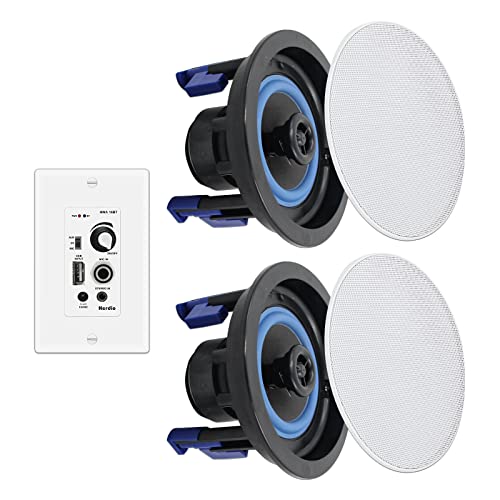 Herdio 4 Inch Bluetooth Ceiling Speakers (Pairs) 160W Flush Mount in Wall Amplifier Receiver Perfect for Indoor Home & Covered Outdoor Porch