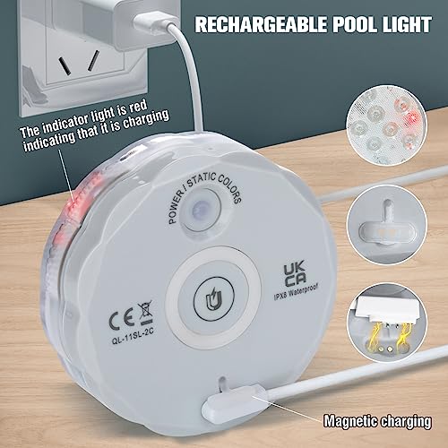 Qoolife Rechargeable Submersible Pool Lights with Remote, Waterproof Underwater Charging Battery Operated Controlled 25 Color Changing LED with Magnet Floating Lights Pool Pond Decoration (2 Pack)