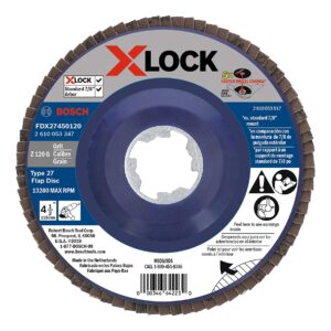 BOSCH FDX27450120 1-Piece 4-1/2 In. X-LOCK Flap Disc 120 Grit Compatible with 7/8 In. Arbor Type 27 for Applications in Metal Blending and Grinding