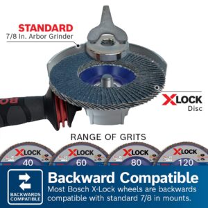 BOSCH FDX27450120 1-Piece 4-1/2 In. X-LOCK Flap Disc 120 Grit Compatible with 7/8 In. Arbor Type 27 for Applications in Metal Blending and Grinding