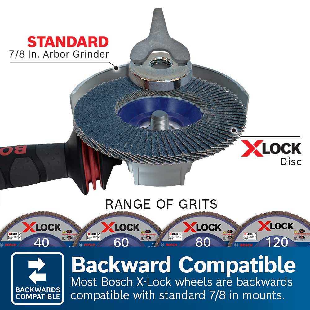 BOSCH FDX27450120 1-Piece 4-1/2 In. X-LOCK Flap Disc 120 Grit Compatible with 7/8 In. Arbor Type 27 for Applications in Metal Blending and Grinding