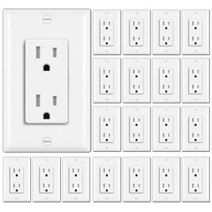 [20 pack] bestten 15 amp tamper resistant decor receptacle, standard electrical wall outlet, residential and commercial use, 15a/125v/1875w, ul listed, white