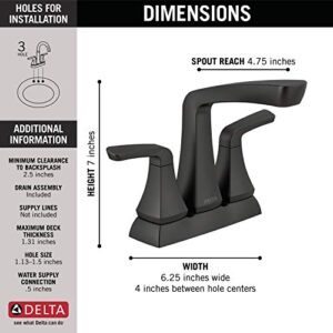 Delta Faucet Vesna Matte Black Bathroom Faucet, Centerset Bathroom Faucet, Drain Assembly, Worry-Free Drain Catch, Matte Black 25789LF-BL