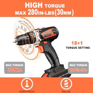 MAIBERG Screw Gun Cordless Driller, Electric Power Drill Cordless with 21V Battery, 1hour Charger, Cleaning Brush, 3/8" Keyless Chuck, 2 Variable Speed and Bits for Drilling Wood Metal