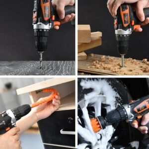 MAIBERG Screw Gun Cordless Driller, Electric Power Drill Cordless with 21V Battery, 1hour Charger, Cleaning Brush, 3/8" Keyless Chuck, 2 Variable Speed and Bits for Drilling Wood Metal