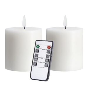 volnyus flameless candles set of 2 (3x3 inch) flickering led real wax candles battery operated with remote control timers for fireplace bedroom livingroom party dimmable white pillars flat top