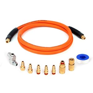fypower 10 pieces hybrid lead-in air hose kit, 3/8 inch x 6 ft whip air compressor hose kit, 1/4" npt air coupler and plug, industrial solid brass quick connect, 360° swivel connector