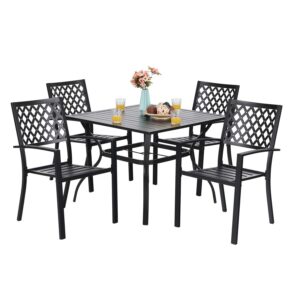 phi villa patio dining set 5 piece wrought iron metal outdoor table and chairs set, 37" square patio table and 4 stackable chairs support 300lbs for deck, lawn, garden