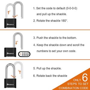 Disecu Heavy Duty 4 Digit Combination Lock 2.5 Inch Long Shackle Outdoor Waterproof Padlock for School Gym Locker, Gate, Hasp Storage, Toolbox, Fence, Case, Bike (Black, 2 Pack)
