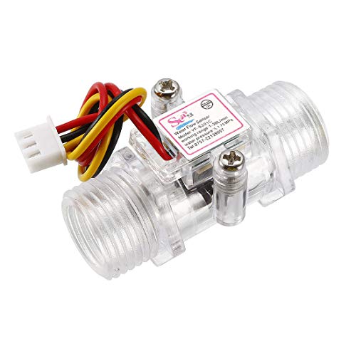 uxcell G1/2 Hall Effect Liquid Water Flow Sensor Switch Flowmeter Counter DC 5V 1-30L/min Clear YF-S201C