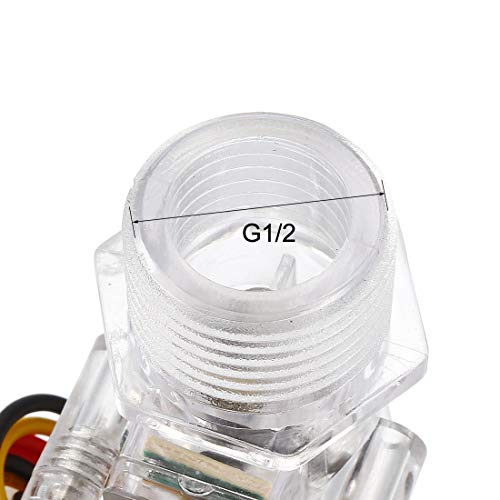 uxcell G1/2 Hall Effect Liquid Water Flow Sensor Switch Flowmeter Counter DC 5V 1-30L/min Clear YF-S201C