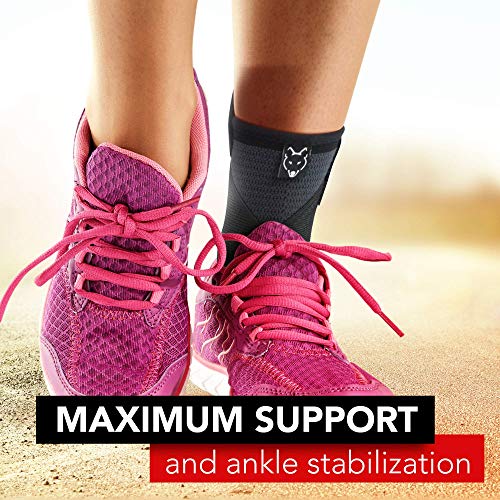 Dr. Wolf Ankle Compression Sleeve - Breathable Foot Brace For Plantar Fasciitis and Achilles Tendonitis Pain Relief For Men & Women - Support For Volleyball, Tennis, Basketball, Soccer, and Running (Large)